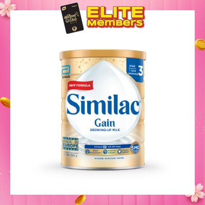 SIMILAC Gain 5Mo Stage 3 Growing Up Baby Milk Powder Formula (1 Year Onwards) 850g