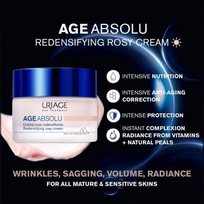 URIAGE Age Absolu Redensifying Rosy Cream (For Firm Skin + Anti Ageing + Anti-Wrinkle + Suitable for All Skin Types) 50ml