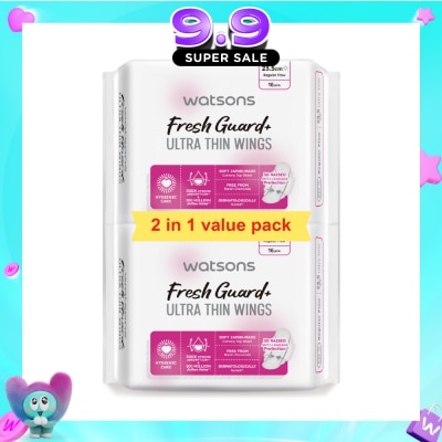 WATSONS - Fresh Guard+ Ultra Thin Wings Sanitary Pad 23.5cm TwinPack 16s x 2 image