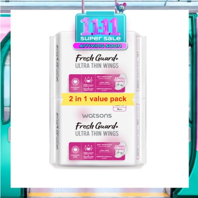 WATSONS Fresh Guard+ Ultra Thin Wings Sanitary Pad 23.5cm TwinPack 16s x 2 image