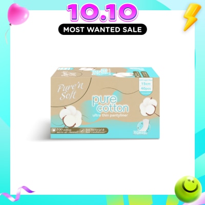 PURE N SOFT Pure Cotton Ultra Thin Pantyliner 15cm 40s image