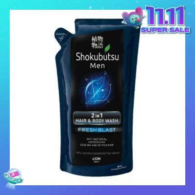 SHOKUBUTSU Shokubutsu Men 2-in-1 Anti-Bacterial Fresh Blast Hair & Body Wash Refill 550ml