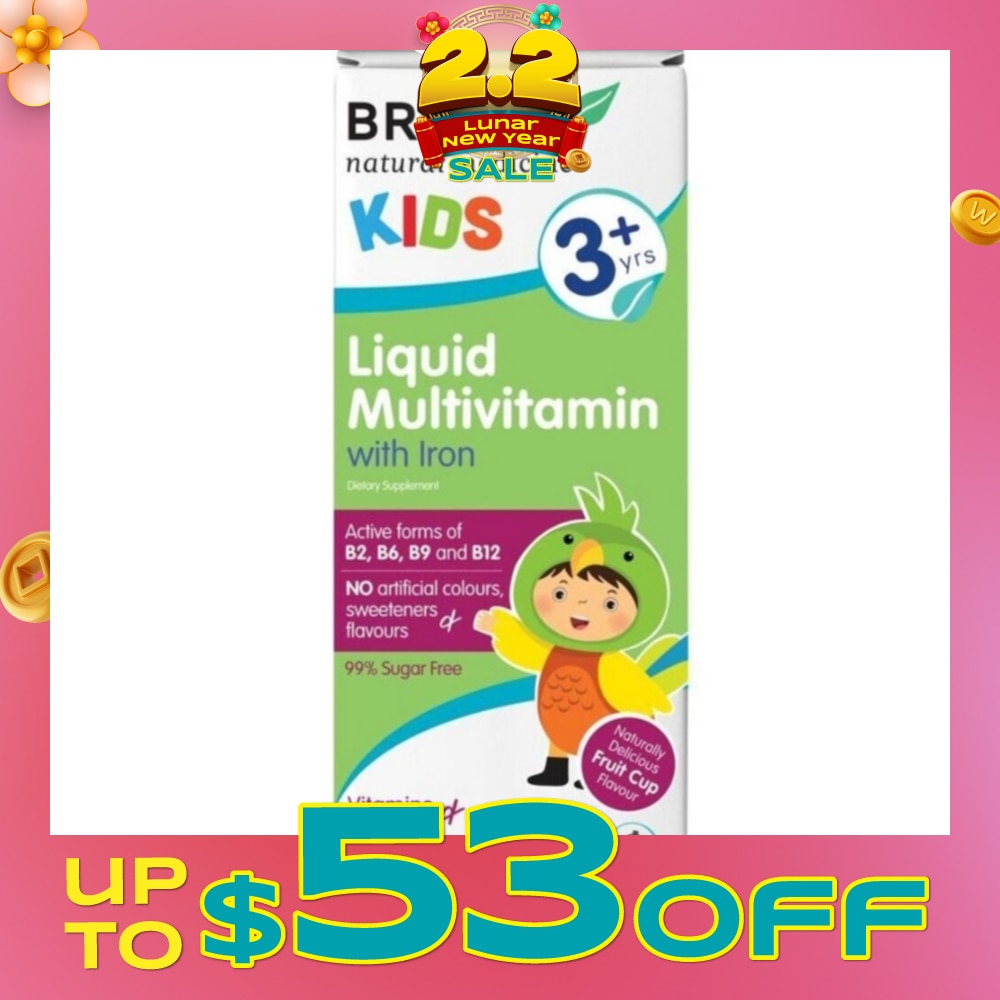 Liquid Multivitamin with Iron for Kids 99% Sugar Free No Artifical Colours Sweeteners & Flavours Naturally Delicious Fruit Cup Flavour (Help Support Healthy Immunity, Growth & Vitality) 200ml