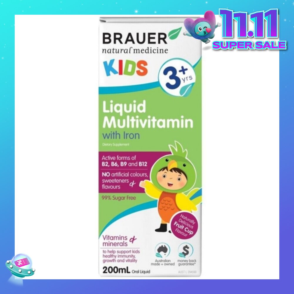 Liquid Multivitamin with Iron for Kids 99% Sugar Free No Artifical Colours Sweeteners & Flavours Naturally Delicious Fruit Cup Flavour (Help Support Healthy Immunity, Growth & Vitality) 200ml