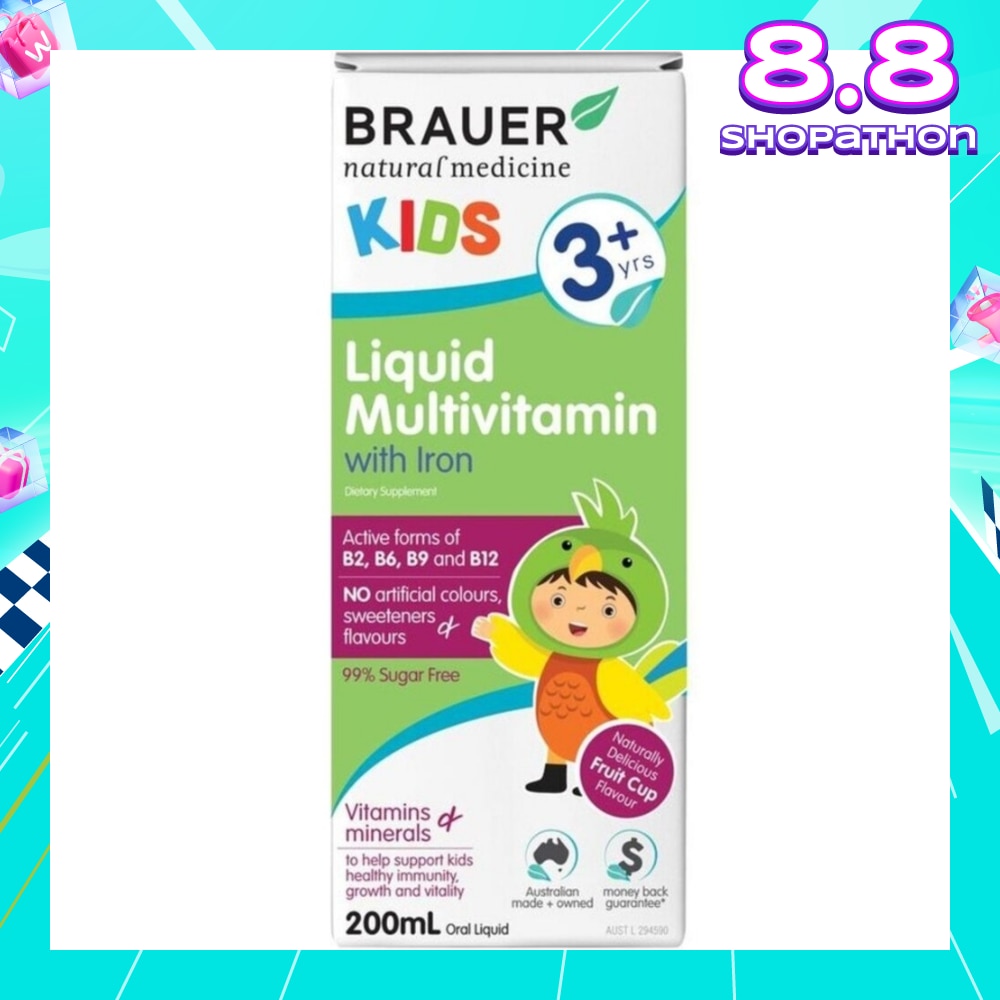 Liquid Multivitamin with Iron for Kids 99% Sugar Free No Artifical Colours Sweeteners & Flavours Naturally Delicious Fruit Cup Flavour (Help Support Healthy Immunity, Growth & Vitality) 200ml