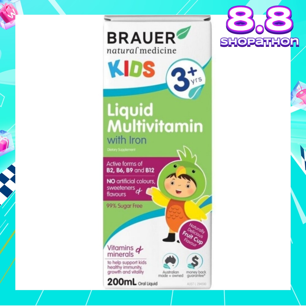 Liquid Multivitamin with Iron for Kids 99% Sugar Free No Artifical Colours Sweeteners & Flavours Naturally Delicious Fruit Cup Flavour (Help Support Healthy Immunity, Growth & Vitality) 200ml