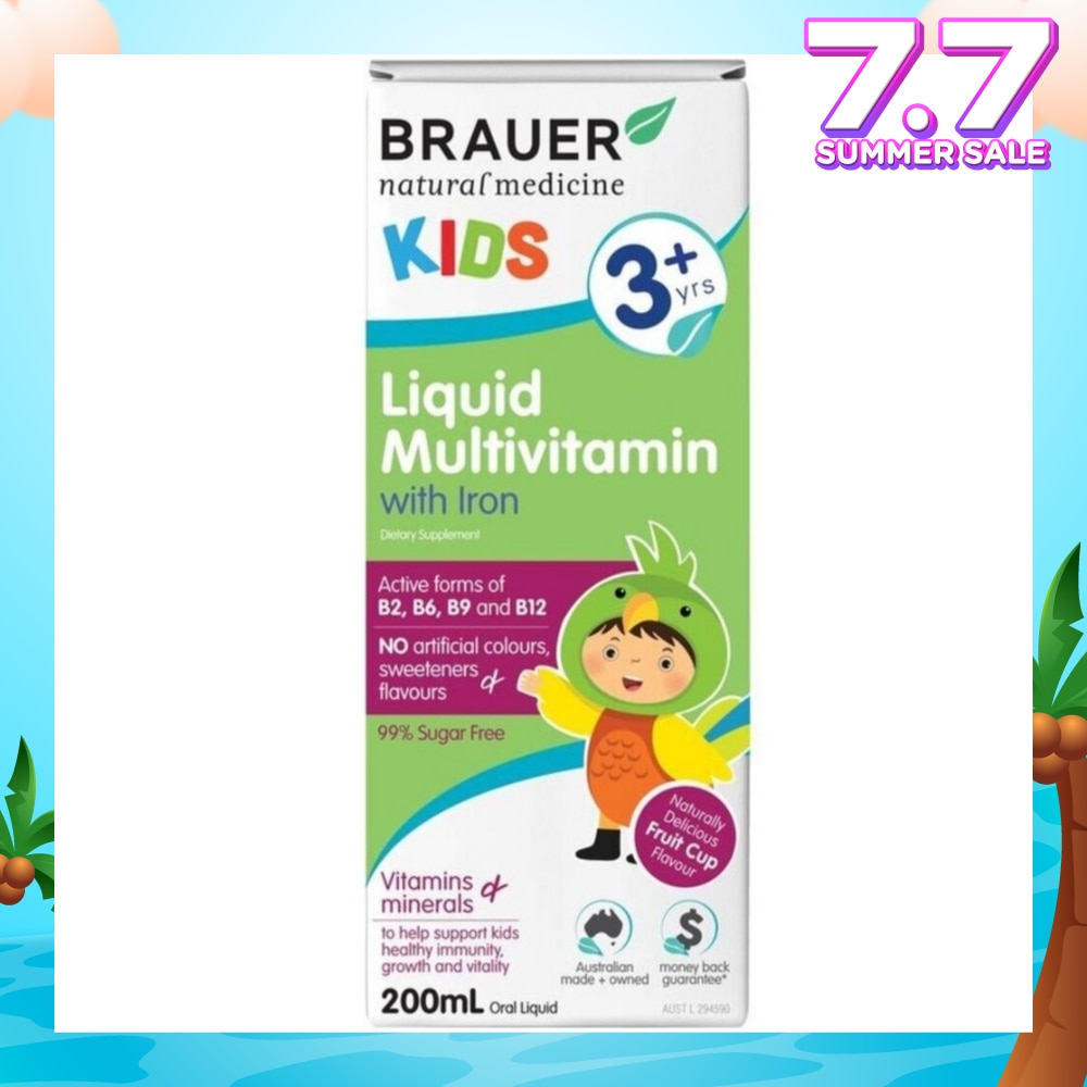 Liquid Multivitamin with Iron for Kids 99% Sugar Free No Artifical Colours Sweeteners & Flavours Naturally Delicious Fruit Cup Flavour (Help Support Healthy Immunity, Growth & Vitality) 200ml