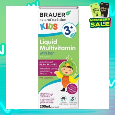 BRAUER Liquid Multivitamin with Iron for Kids 99% Sugar Free No Artifical Colours Sweeteners & Flavours Naturally Delicious Fruit Cup Flavour (Help Support Healthy Immunity, Growth & Vitality) 200ml