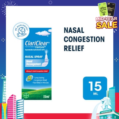 CLARITYNE Clariclear Nasal Congestion Relief Spray (For Adults And Children Above 6 Years) 15ml