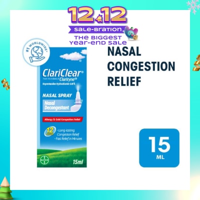 CLARITYNE Clariclear Nasal Congestion Relief Spray (For Adults And Children Above 6 Years) 15ml