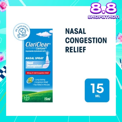 CLARITYNE Clariclear Nasal Congestion Relief Spray (For Adults And Children Above 6 Years) 15ml