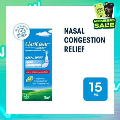 CLARITYNE Clariclear Nasal Congestion Relief Spray (For Adults And Children Above 6 Years) 15ml