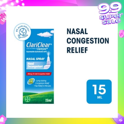 CLARITYNE Clariclear Nasal Congestion Relief Spray (For Adults And Children Above 6 Years) 15ml