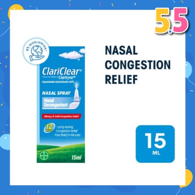 CLARITYNE Clariclear Nasal Congestion Relief Spray (For Adults And Children Above 6 Years) 15ml