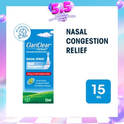 CLARITYNE - Clariclear Nasal Congestion Relief Spray (For Adults And Children Above 6 Years) 15ml
