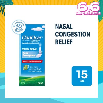 CLARITYNE Clariclear Nasal Congestion Relief Spray (For Adults And Children Above 6 Years) 15ml