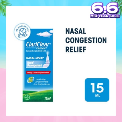 CLARITYNE Clariclear Nasal Congestion Relief Spray (For Adults And Children Above 6 Years) 15ml