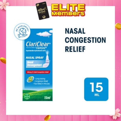 CLARITYNE Clariclear Nasal Congestion Relief Spray (For Adults And Children Above 6 Years) 15ml