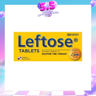 LEFTOSE - Chesty Coughs & Sore Throats 30mg (Per Tablet) 30 Tablets