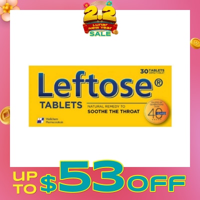 LEFTOSE Chesty Coughs & Sore Throats 30mg (Per Tablet) 30 Tablets