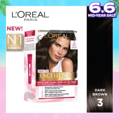 L'OREAL PARIS EXCELLENCE Créme Hair Colour #3 Natural Dark Brown (100% Grey Coverage for Rich & Radiant Colour) 1s
