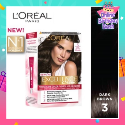 L'OREAL PARIS EXCELLENCE Créme Hair Colour #3 Natural Dark Brown (100% Grey Coverage for Rich & Radiant Colour) 1s