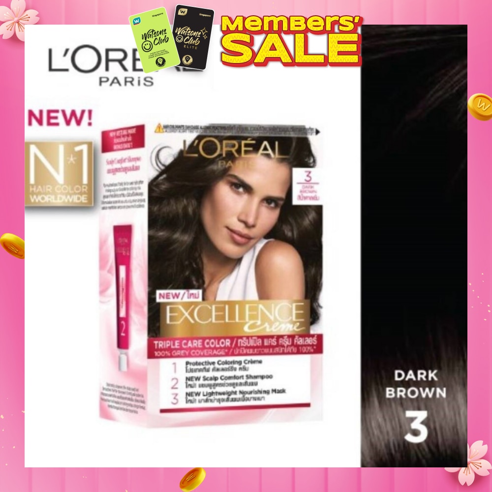 L'OREAL PARIS EXCELLENCE Créme Hair Colour #3 Natural Dark Brown (100% Grey Coverage for Rich & Radiant Colour) 1s