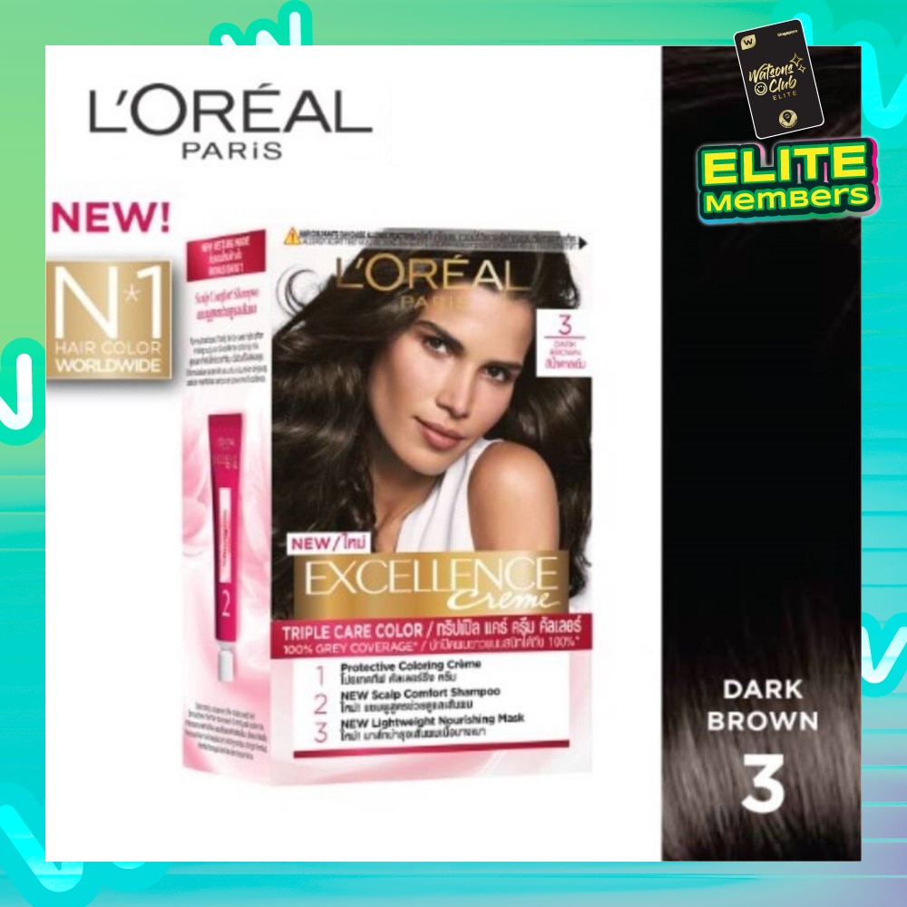 L'OREAL PARIS EXCELLENCE Créme Hair Colour #3 Natural Dark Brown (100% Grey Coverage for Rich & Radiant Colour) 1s