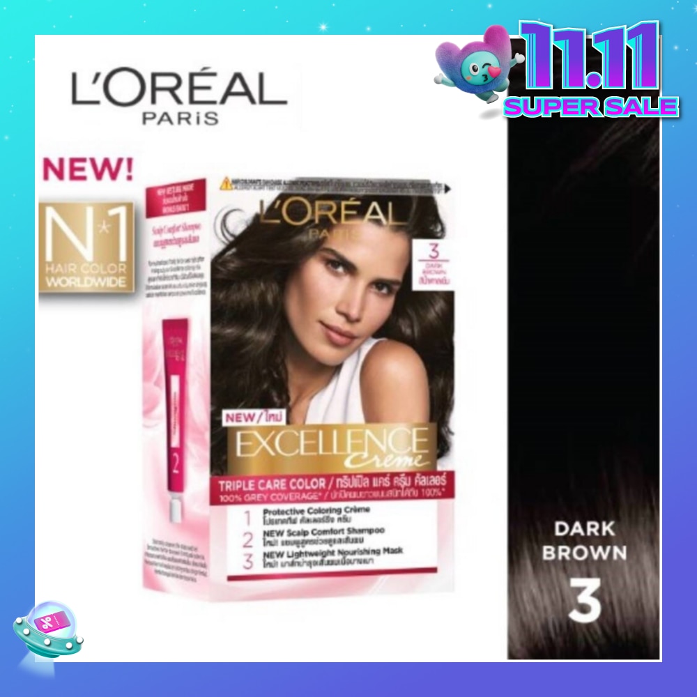 L'OREAL PARIS EXCELLENCE Créme Hair Colour #3 Natural Dark Brown (100% Grey Coverage for Rich & Radiant Colour) 1s