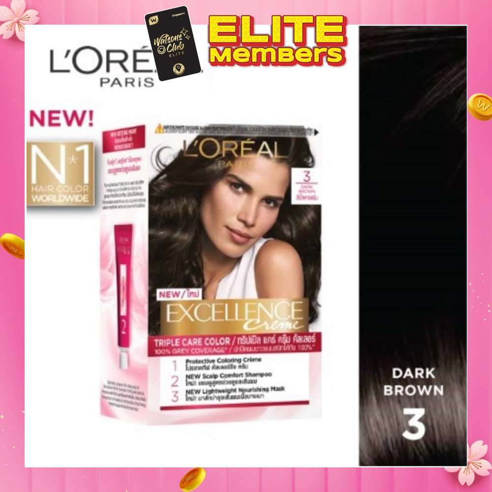 L'OREAL PARIS EXCELLENCE Créme Hair Colour #3 Natural Dark Brown (100% Grey Coverage for Rich & Radiant Colour) 1s