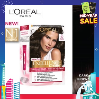 L'OREAL PARIS EXCELLENCE Créme Hair Colour #3 Natural Dark Brown (100% Grey Coverage for Rich & Radiant Colour) 1s