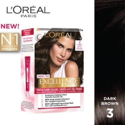 L'OREAL PARIS EXCELLENCE Créme Hair Colour #3 Natural Dark Brown (100% Grey Coverage for Rich & Radiant Colour) 1s