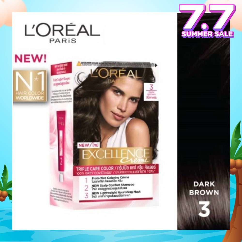 L'OREAL PARIS EXCELLENCE Créme Hair Colour #3 Natural Dark Brown (100% Grey Coverage for Rich & Radiant Colour) 1s