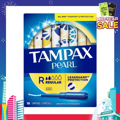 TAMPAX Pearl Plastic Regular Absorbency Unscented Tampons 18s