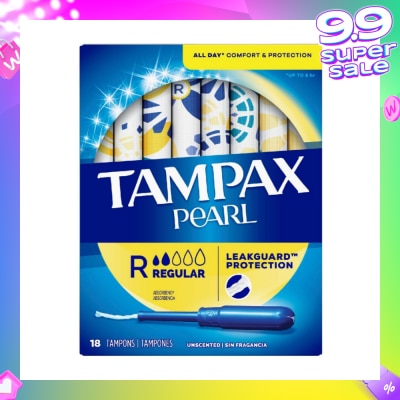 TAMPAX Pearl Plastic Regular Absorbency Unscented Tampons 18s