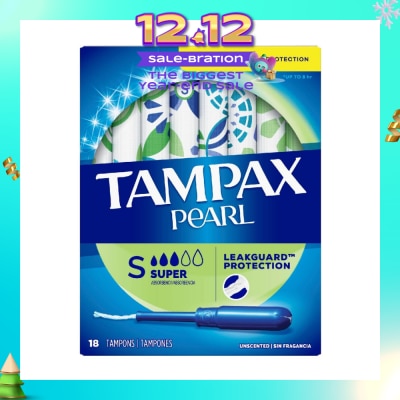 TAMPAX Pearl Plastic Super Absorbency Unscented Tampons 18s