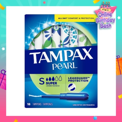 TAMPAX Pearl Plastic Super Absorbency Unscented Tampons 18s