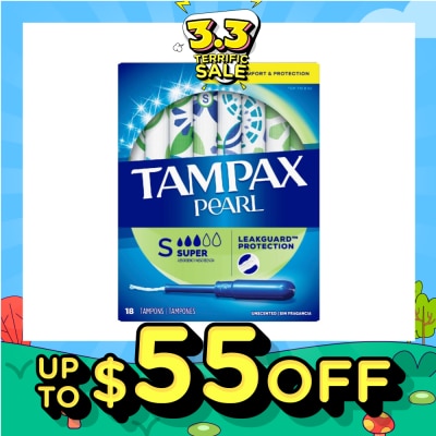 TAMPAX Pearl Plastic Super Absorbency Unscented Tampons 18s