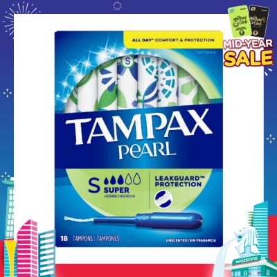 TAMPAX Pearl Plastic Super Absorbency Unscented Tampons 18s