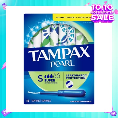 TAMPAX Pearl Plastic Super Absorbency Unscented Tampons 18s