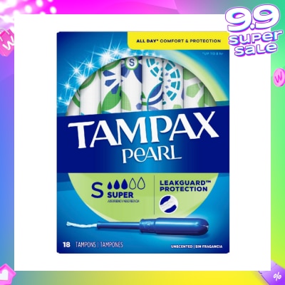 TAMPAX Pearl Plastic Super Absorbency Unscented Tampons 18s