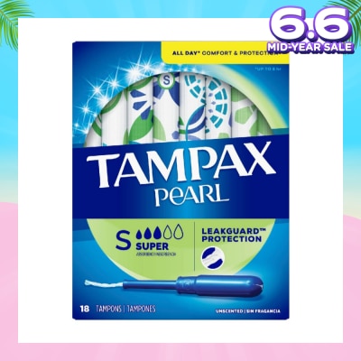 TAMPAX Pearl Plastic Super Absorbency Unscented Tampons 18s