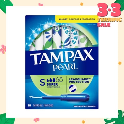 TAMPAX Pearl Plastic Super Absorbency Unscented Tampons 18s