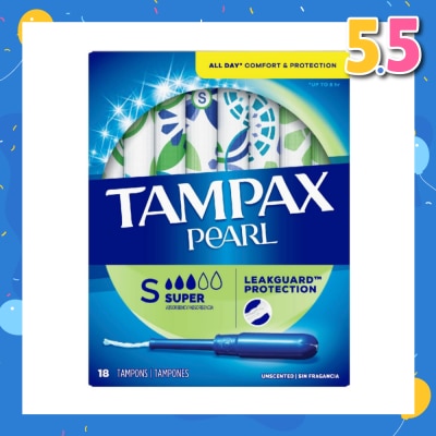 TAMPAX Pearl Plastic Super Absorbency Unscented Tampons 18s