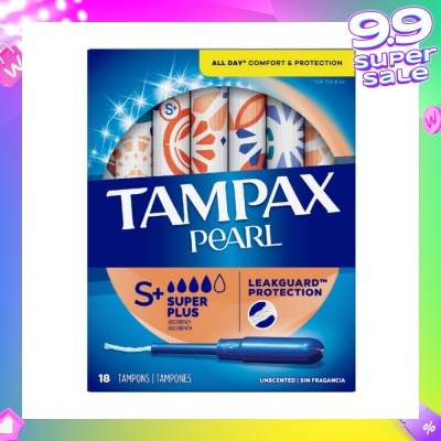 TAMPAX Pearl Plastic Super Plus Absorbency Unscented Tampons 18s
