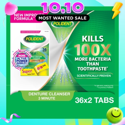 POLIDENT 3 Minutes Daily Denture Cleanser Tablet Value Pack 36s x 2 image