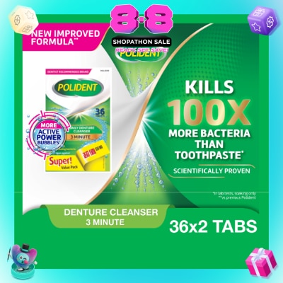 POLIDENT - 3 Minutes Daily Denture Cleanser Tablet Value Pack 36s x 2