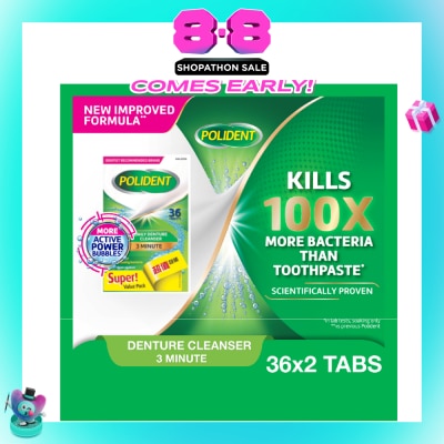 POLIDENT - 3 Minutes Daily Denture Cleanser Tablet Value Pack 36s x 2