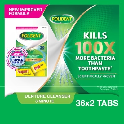 POLIDENT - 3 Minutes Daily Denture Cleanser Tablet Value Pack 36s x 2