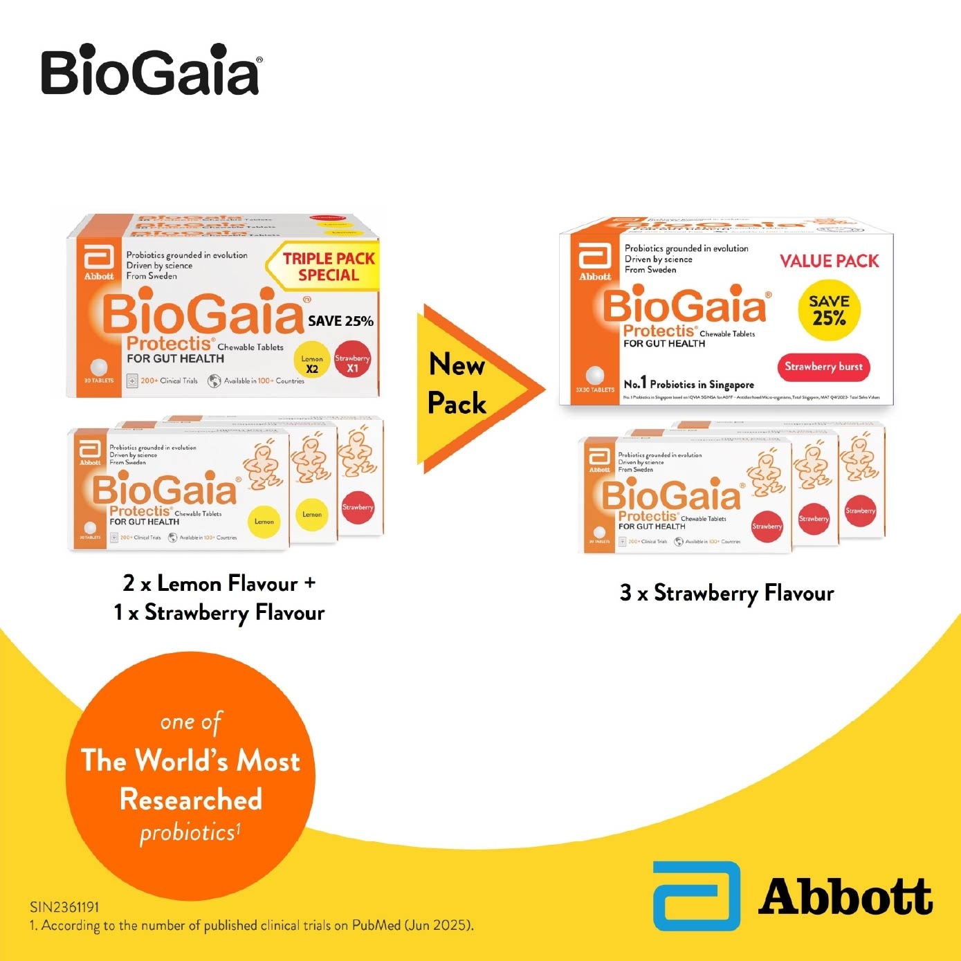 Probiotic Chewable Tablet Packset consists Lemon 30s x 2 pack + Strawberry 30s x 1 pack